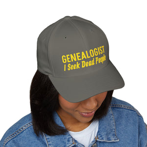 Genealogist - I Seek Dead People Embroidered Cap in Olive by Genealogy Keepsakes