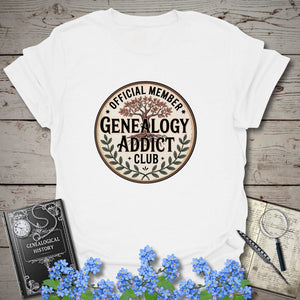 Genealogy Addict Club T-Shirt in White by Genealogy Keepsakes