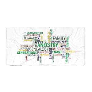 Genealogy Beach Towel in 30" Ă 60" by Genealogy Keepsakes