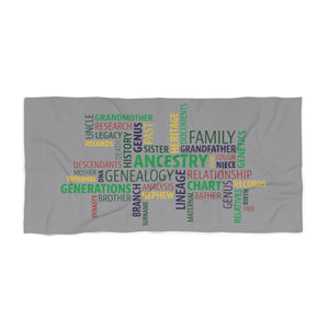 Genealogy Beach Towel in 30" × 60" by Genealogy Keepsakes