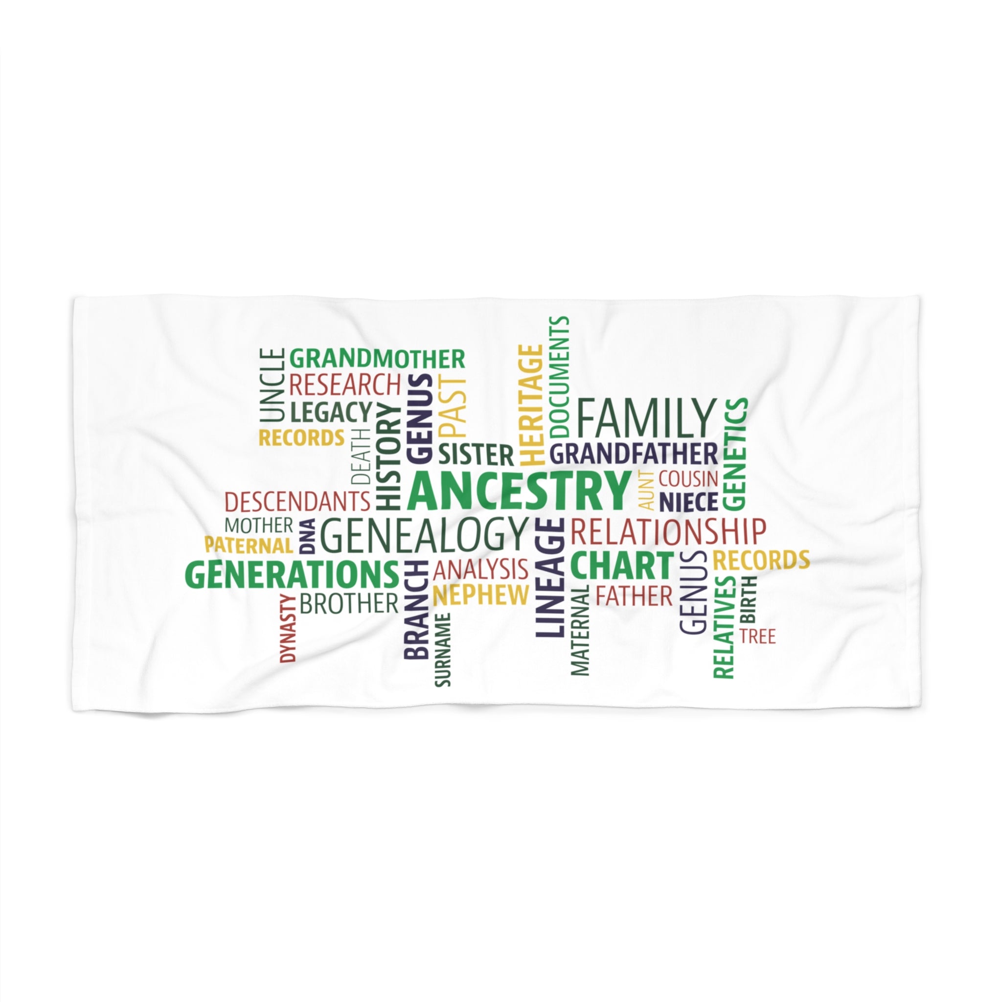 Genealogy Beach Towel in 30" × 60" by Genealogy Keepsakes
