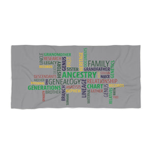 Genealogy Beach Towel in 36" × 72" by Genealogy Keepsakes
