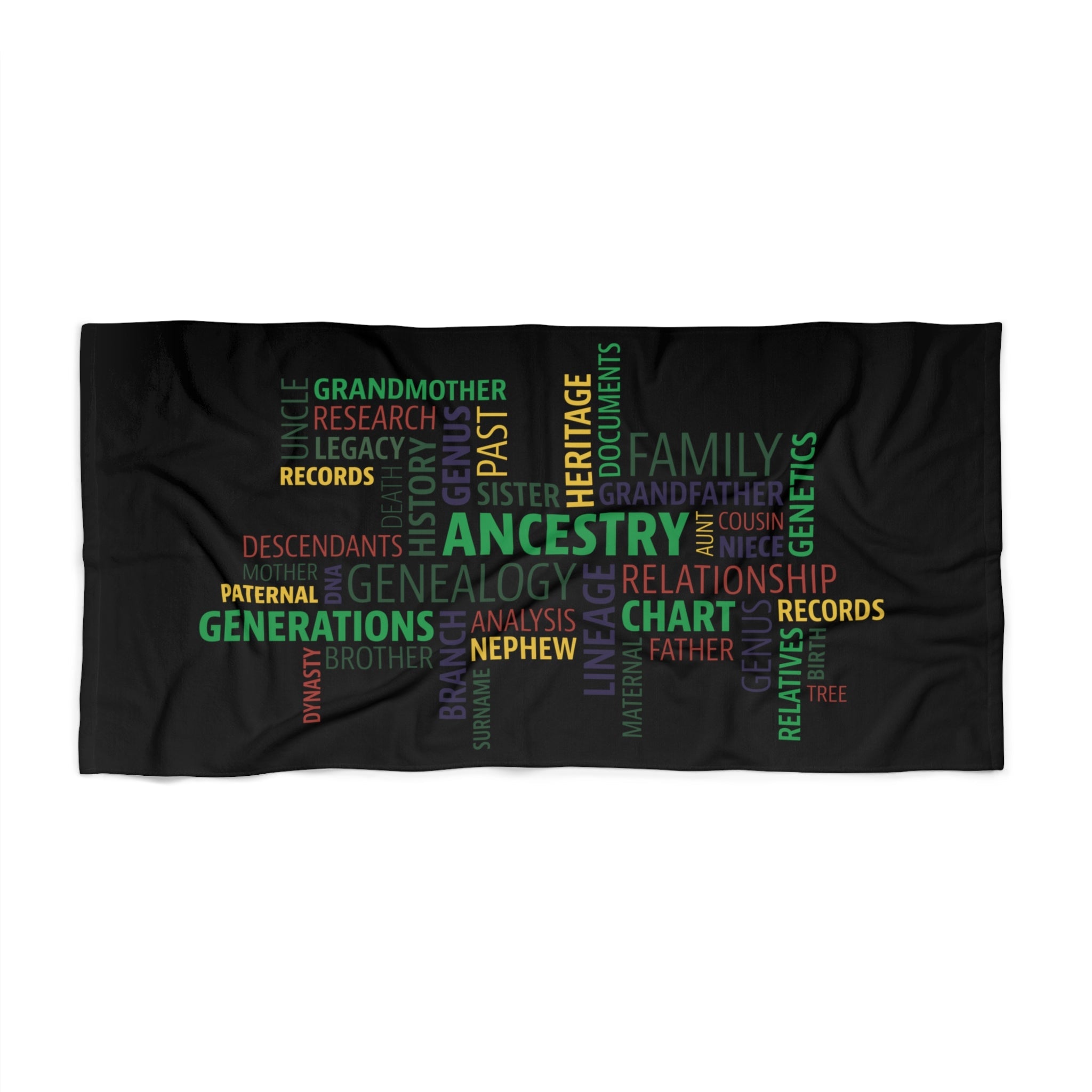 Genealogy Beach Towel in 36" × 72" by Genealogy Keepsakes
