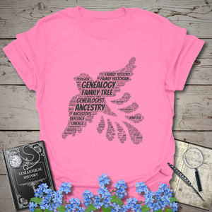 Genealogy Dove Word Cloud T-Shirt in Azalea by Genealogy Keepsakes