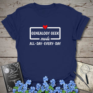 Genealogy Geek Mode T-Shirt in Navy by Genealogy Keepsakes