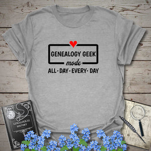 Genealogy Geek Mode T-Shirt in Sport Grey by Genealogy Keepsakes