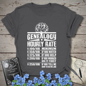 Genealogy Hourly Rate T-Shirt in Charcoal by Genealogy Keepsakes