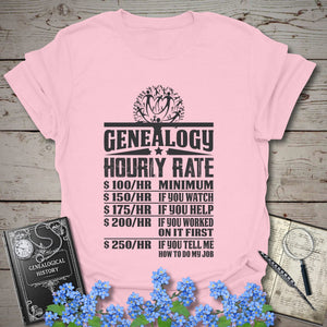 Genealogy Hourly Rate T-Shirt in Light Pink by Genealogy Keepsakes
