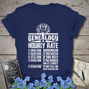 Genealogy Hourly Rate T-Shirt in Navy by Genealogy Keepsakes