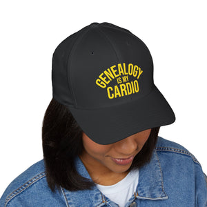 Genealogy Is My Cardio Embroidered Cap in Black by Genealogy Keepsakes