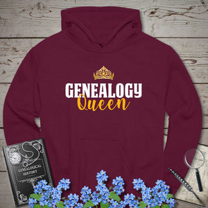 Genealogy Queen Hoodie in Maroon by Genealogy Keepsakes