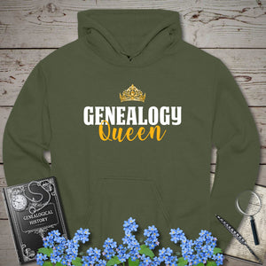 Genealogy Queen Hoodie in Military Green by Genealogy Keepsakes