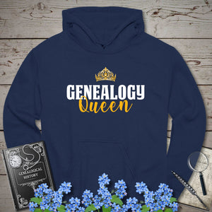 Genealogy Queen Hoodie in Navy by Genealogy Keepsakes