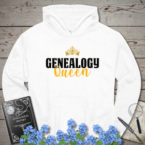Genealogy Queen Hoodie in White by Genealogy Keepsakes