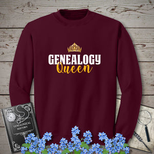 Genealogy Queen Sweatshirt in Maroon by Genealogy Keepsakes