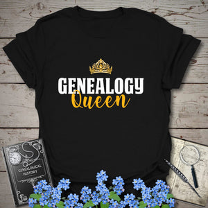 Genealogy Queen T-Shirt in Black by Genealogy Keepsakes