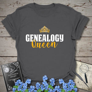 Genealogy Queen T-Shirt in Charcoal by Genealogy Keepsakes