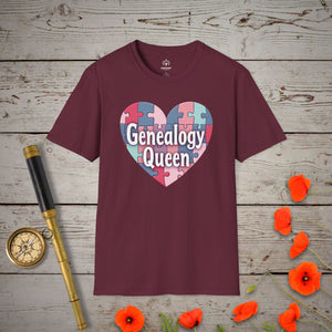 Genealogy Queen T-Shirt in Maroon by Genealogy Keepsakes