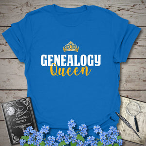 Genealogy Queen T-Shirt in Royal by Genealogy Keepsakes