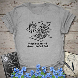 Genealogy Record Merge Conflict Hell T-Shirt in Sport Grey by Genealogy Keepsakes