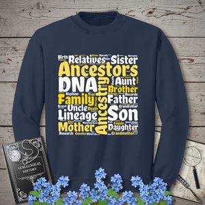 Genealogy Word Cloud Sweatshirt in Navy by Genealogy Keepsakes