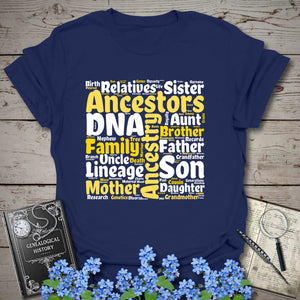 Genealogy Word Cloud T-Shirt in Navy by Genealogy Keepsakes