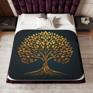 Golden Tree of Life Sherpa Fleece Blanket-