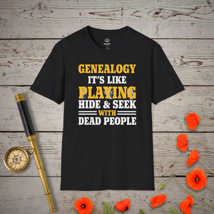 Hide & Seek T-Shirt in Black by Genealogy Keepsakes