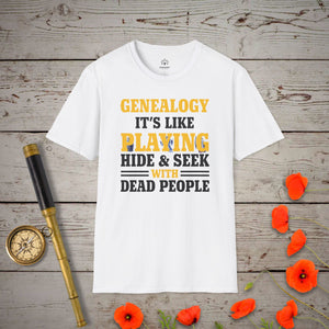 Hide & Seek T-Shirt in White by Genealogy Keepsakes