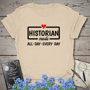 Historian Mode T-Shirt in Sand by Genealogy Keepsakes
