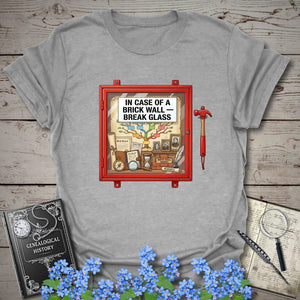 In Case Of A Brick Wall - Break Glass T-Shirt in Sport Grey by Genealogy Keepsakes
