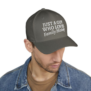 Just A Guy Who Loves Family History Embroidered Cap in Dark Navy by Genealogy Keepsakes