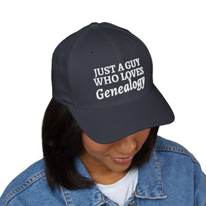 Just A Guy Who Loves Genealogy Embroidered Cap in Olive by Genealogy Keepsakes