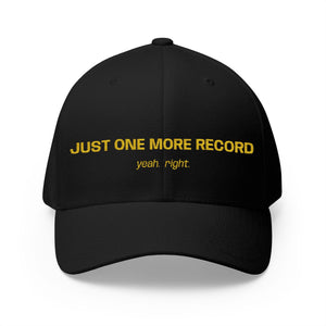 Just One More Record Embroidered Cap in Black by Genealogy Keepsakes