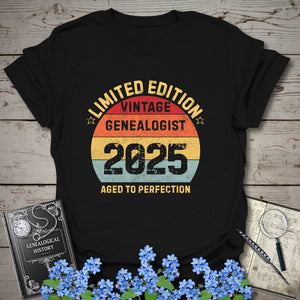 Limited Edition Vintage Genealogist T-Shirt in Black by Genealogy Keepsakes