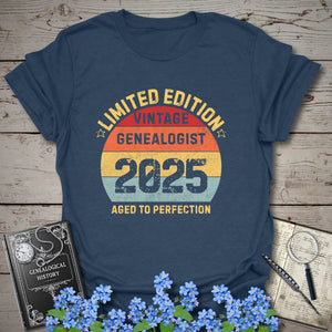 Limited Edition Vintage Genealogist T-Shirt in Heather Navy by Genealogy Keepsakes