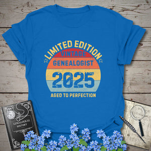 Limited Edition Vintage Genealogist T-Shirt in Royal by Genealogy Keepsakes