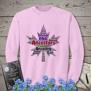 Maple Leaf Word Cloud Sweatshirt in Light Pink by Genealogy Keepsakes