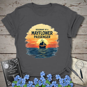Mayflower Passenger Descendant T-Shirt in Charcoal by Genealogy Keepsakes