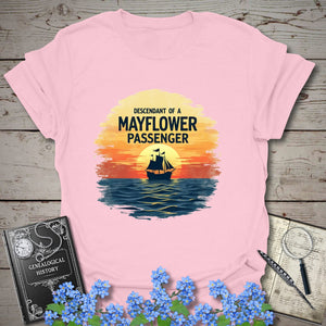 Mayflower Passenger Descendant T-Shirt in Light Pink by Genealogy Keepsakes
