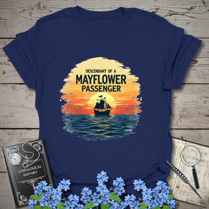 Mayflower Passenger Descendant T-Shirt in Navy by Genealogy Keepsakes