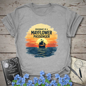 Mayflower Passenger Descendant T-Shirt in Sport Grey by Genealogy Keepsakes