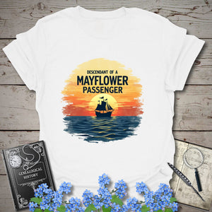 Mayflower Passenger Descendant T-Shirt in White by Genealogy Keepsakes