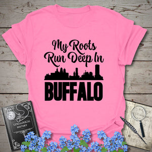 My Roots Run Deep In Buffalo T-Shirt in Azalea by Genealogy Keepsakes