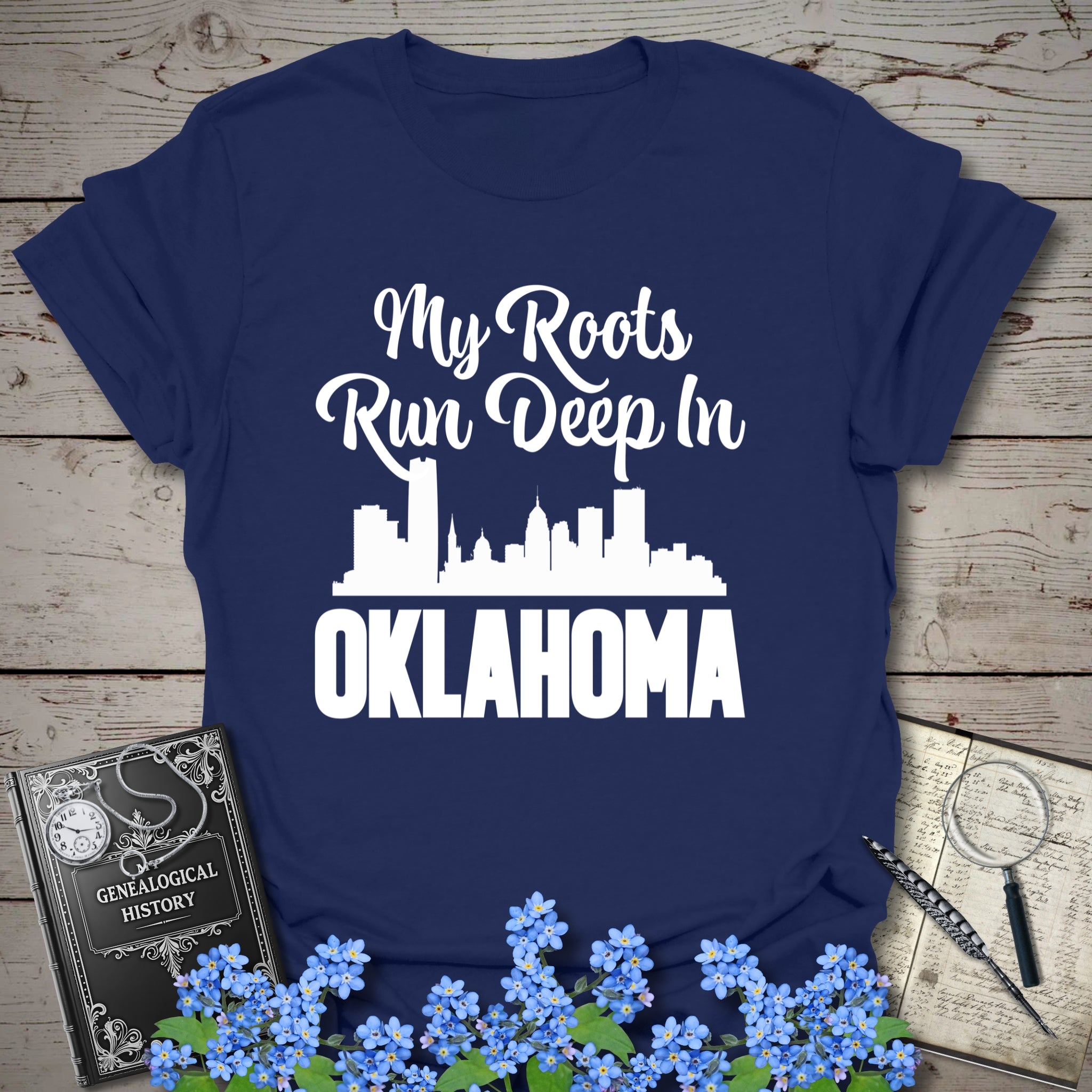 My Roots Run Deep In Oklahoma T-Shirt in Navy by Genealogy Keepsakes