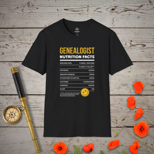 Nutrition Facts T-Shirt in Black by Genealogy Keepsakes