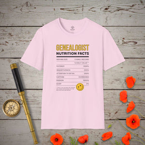 Nutrition Facts T-Shirt in Light Pink by Genealogy Keepsakes