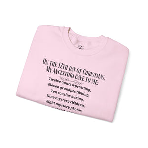 On The 12th Day of Christmas Sweatshirt in Light Pink by Genealogy Keepsakes