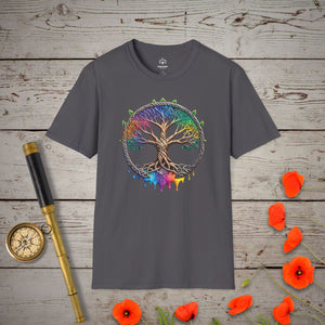 Rainbow Tree of Life T-Shirt in Charcoal by Genealogy Keepsakes