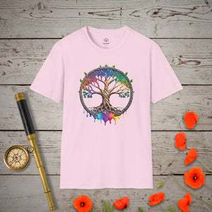 Rainbow Tree of Life T-Shirt in Light Pink by Genealogy Keepsakes